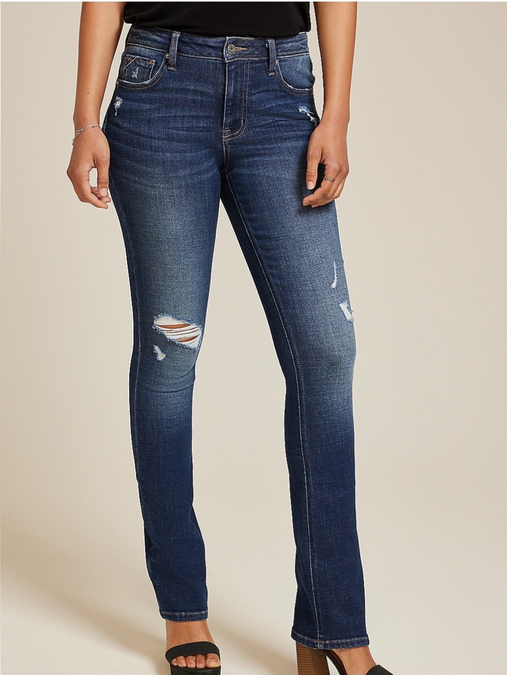 Maurices Dark Blue Distressed Skinny Jeans